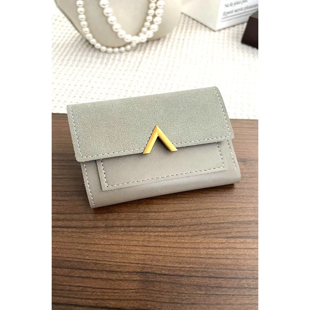 Vegan Leather Chic Two-Tone Gray Envelope Wallet with Gold Accent
